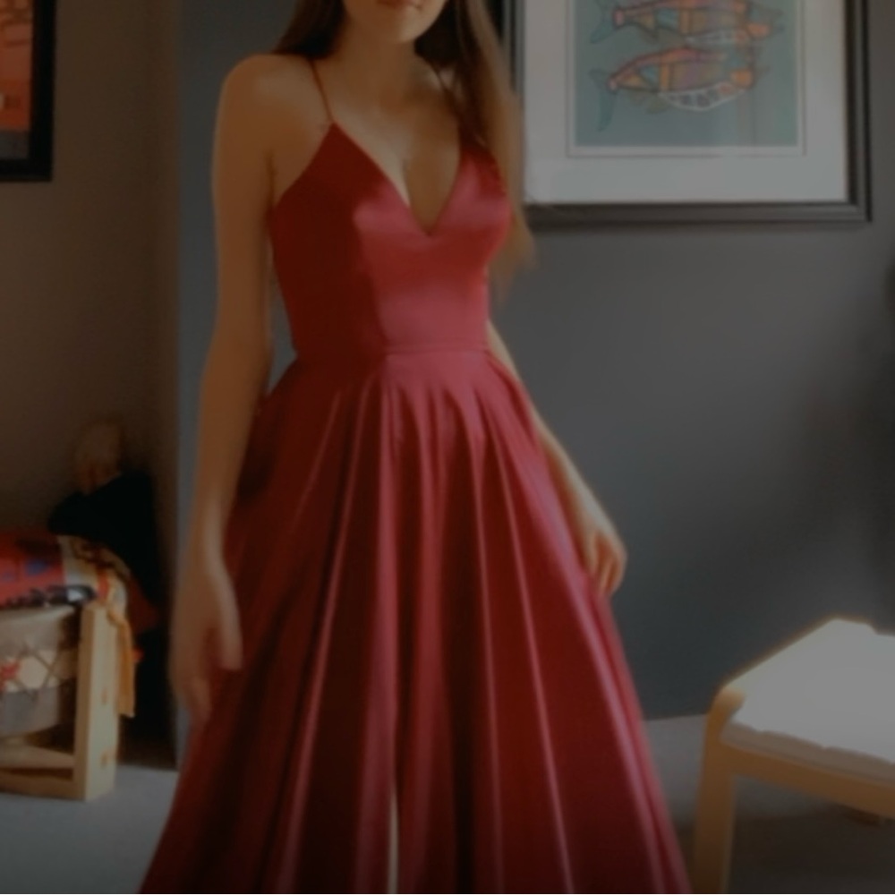 Faviana Red Satin Prom Dress